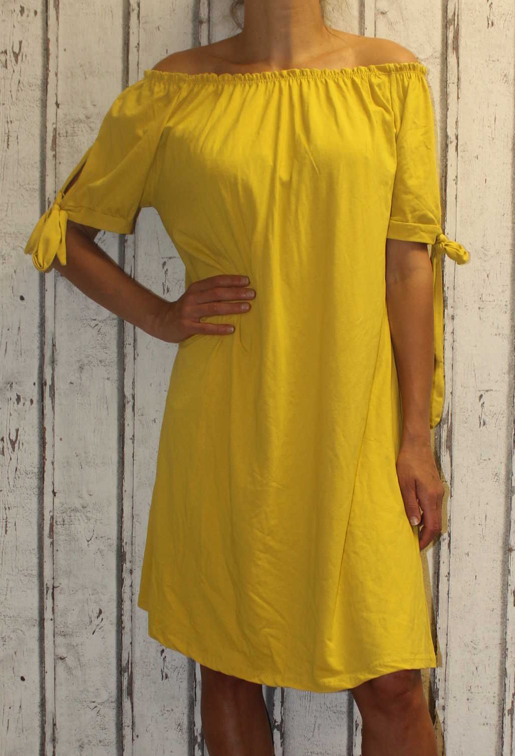 Dámské letní šaty, plážové šaty, dámské bavlněné šaty, pohodlné šaty dámské šaty volný střih, dámské šaty přes ramena, žluté letní šaty Italy Moda