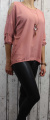 Dámská tunika, dámské tričko volný střih, dámská halenka tričko s výstřihem na ramenou, růžové volné tričko Italy Moda
