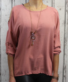 Dámská tunika, dámské tričko volný střih, dámská halenka tričko s výstřihem na ramenou, růžové volné tričko Italy Moda
