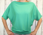 Dámské tričko krátký rukáv, tričko spadlá ramena, dámské volné triko, zelené volné tričko, široké tričko Italy Moda