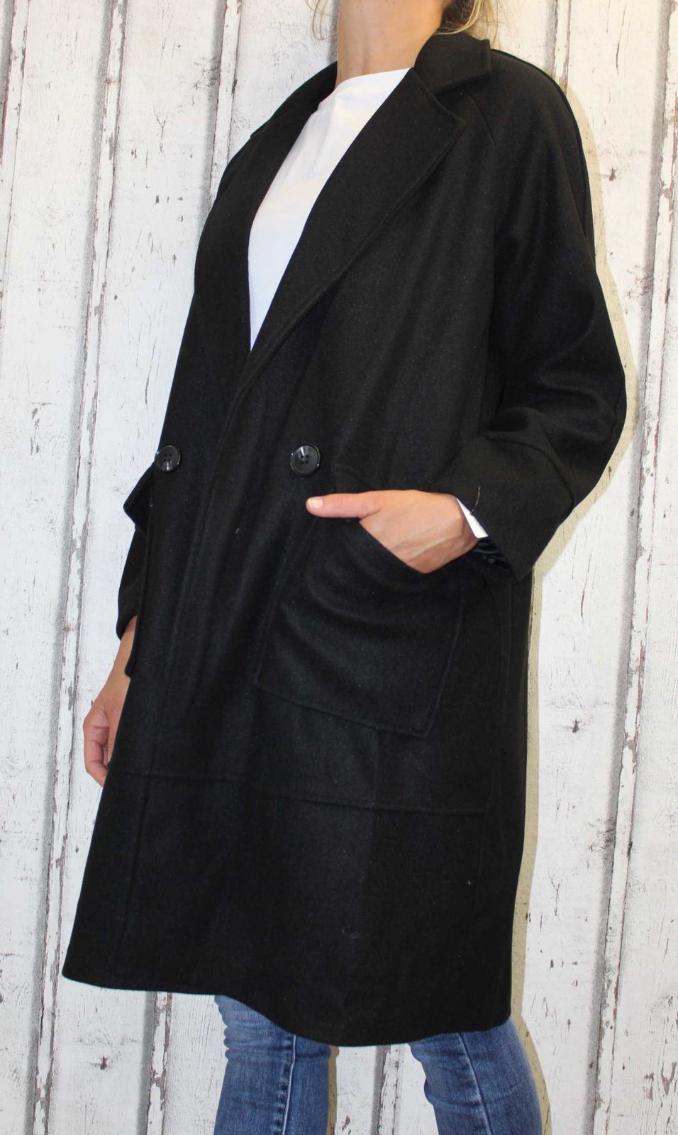 Dámský fleesový kabát, dámský kabátek, jarní kabát, podzimní kabát, dámský černý dlouhý kabát, černý fleesový kabát, dlouhý slabý kabát, kabát s podšívkou, kabát na knoflík, oversize kabát