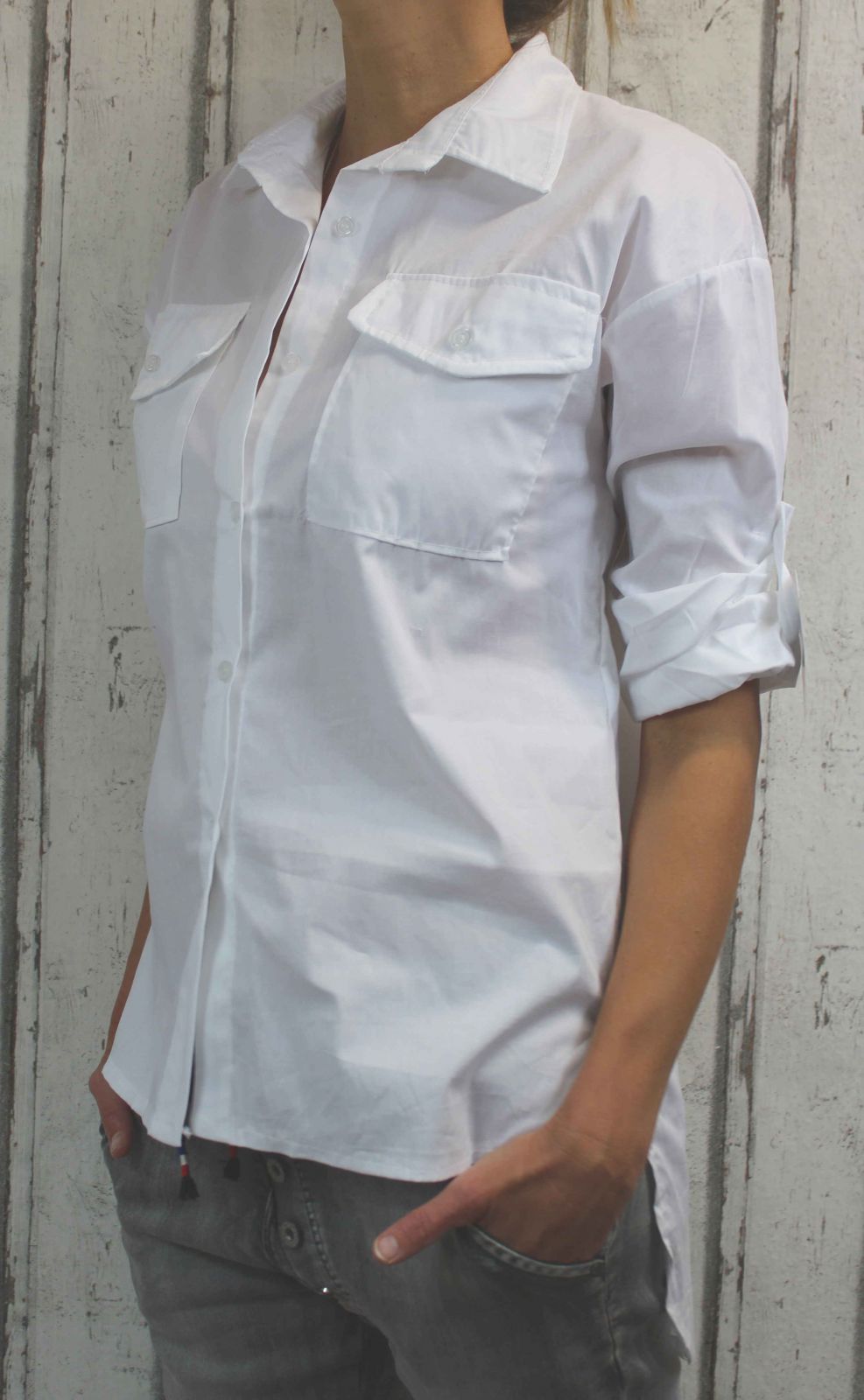 Dámská košile, bavlněná košile, prodloužená košile, bílá košile Italy Moda