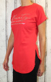 Dámské bavlněné tričko krátký rukáv, dámské dlouhé tričko tričko s rozparky, červené dlouhé triko, bavlněné dlouhé tričko Italy Moda