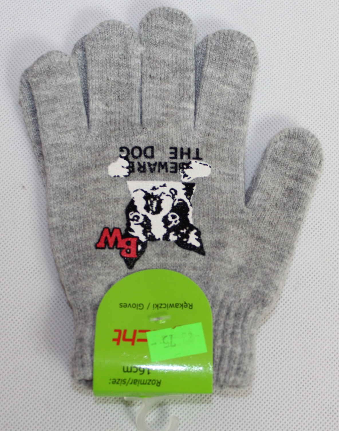 Dětské prstové rukavice, šedé prstové rukavice, slabé rukavice, pletené rukavice, prstové rukavice se psem, dívčí prstové rukavice Echt
