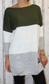 Dámský svetr, dámský dlouhý svetr, dlouhý zeleno-bílo-šedý svetr, teplý svetr, volný svetr, svetr s rantlem Italy Moda