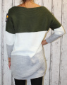 Dámský svetr, dámský dlouhý svetr, dlouhý zeleno-bílo-šedý svetr, teplý svetr, volný svetr, svetr s rantlem Italy Moda